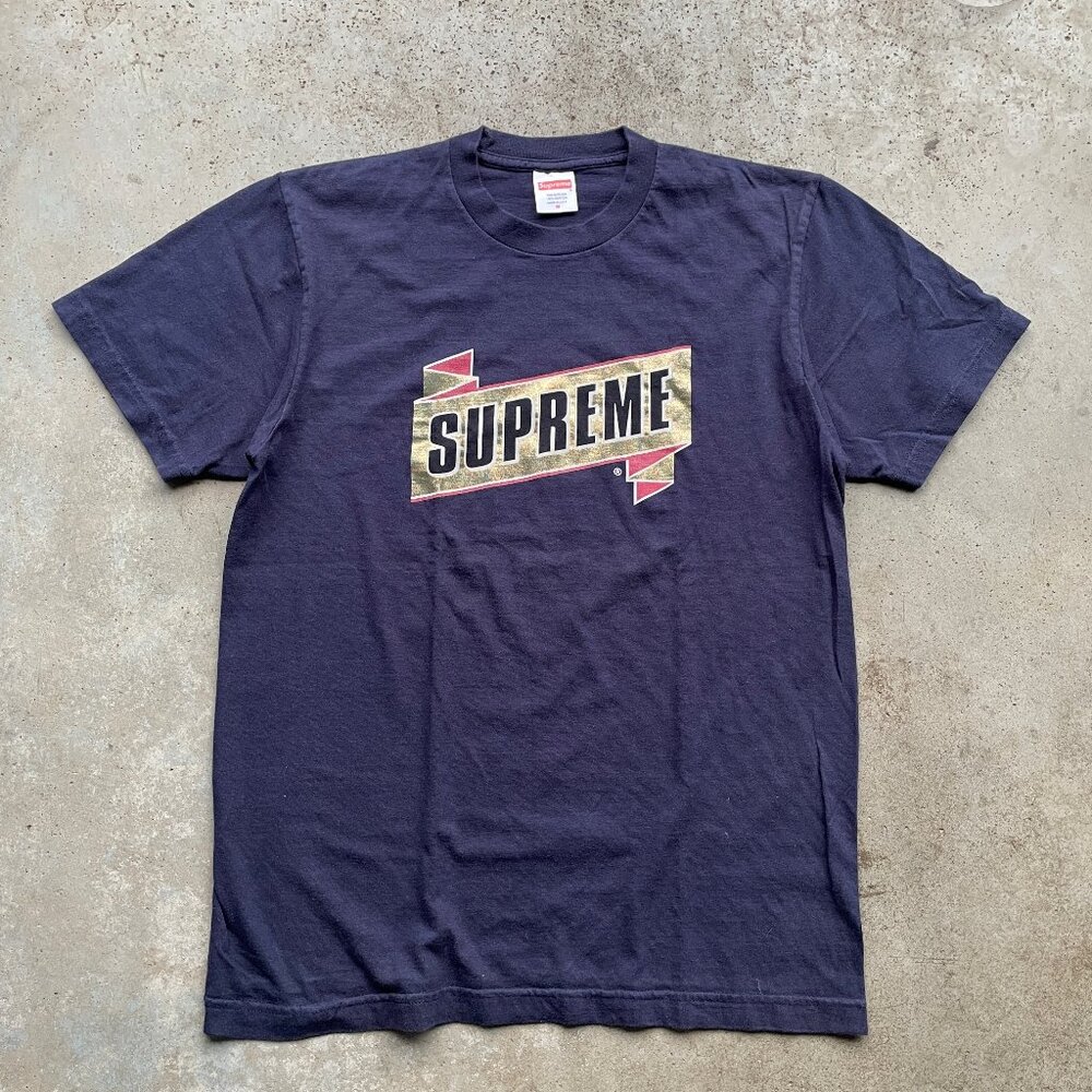 Supreme Emblem Box Logo T-Shirt Navy Blue Size: Medium USA Made